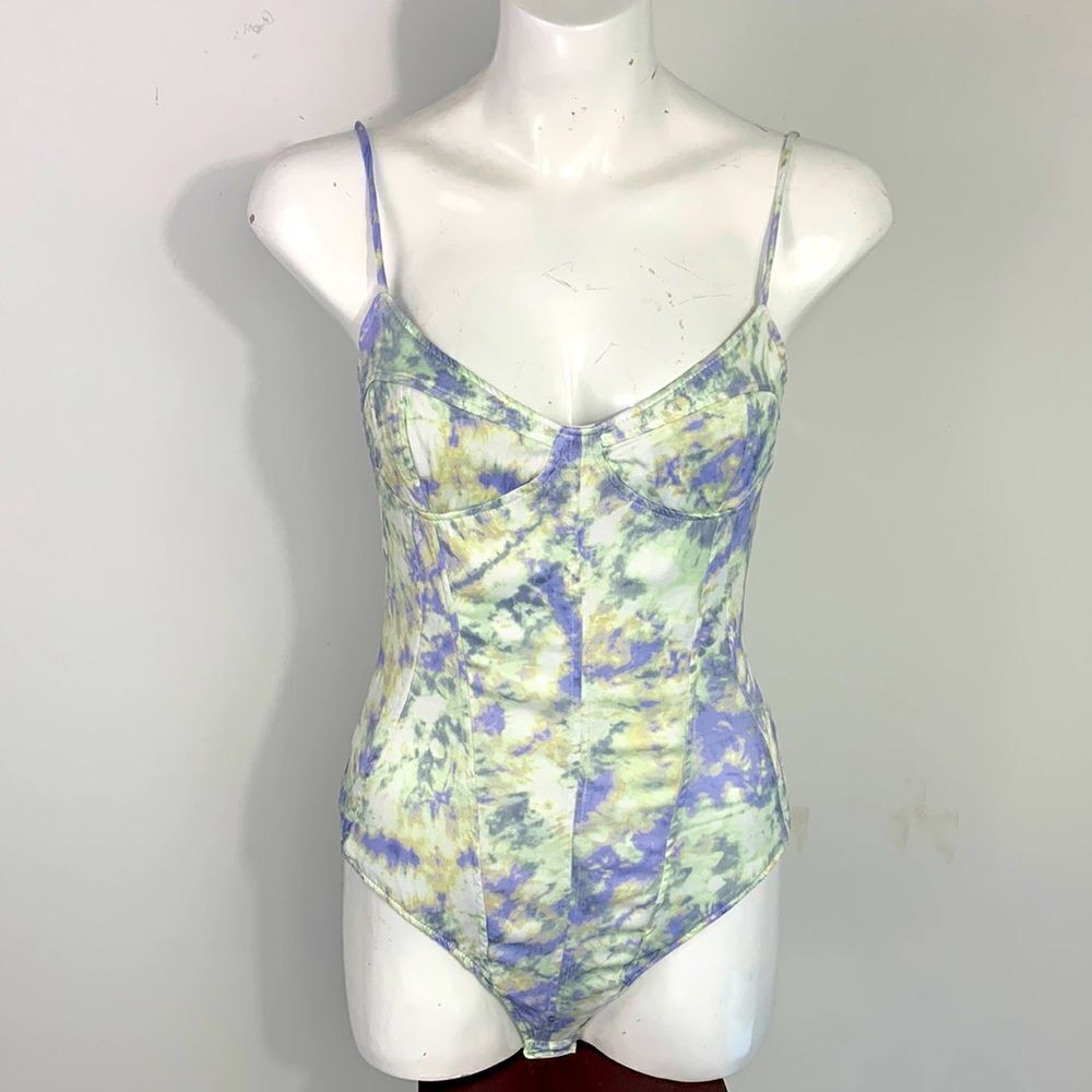 ZARA TIE DYE Watercolor BUSTIER BODYSUIT, size M NWOT